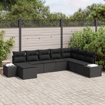Set de canapea de grădină Set de 8 Negru Poliratan Set de canapea de grădină Set de 8 Negru Poliratan